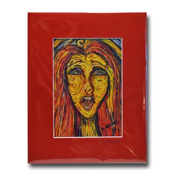 Red Matted Modern Abstract Art Print Artist Signed - Picture 1 of 4